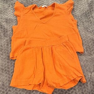 Orange Textured Top and Shorts Set